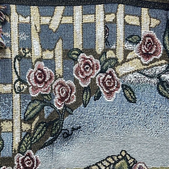 Boyds Bears Friends Blanket Tea Time Tapestry Throw Afghan Floral Fringe 66x48 - Picture 5 of 9